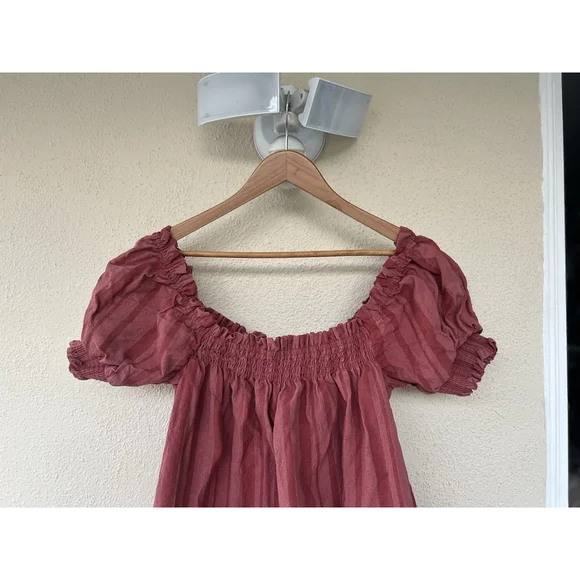 Free People Moana Stripe Puff Sleeve Mini Dress Medium Babydoll Square Neck - Picture 5 of 7